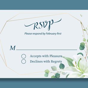 RSVP card requests response by February first; features floral design with options to accept or decline.