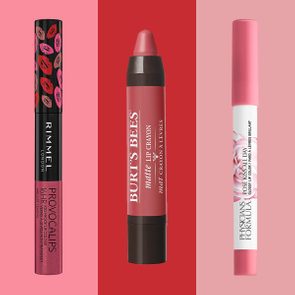Three lip products displayed upright: 