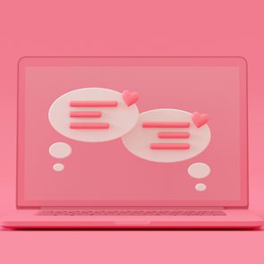 Graphic of Pink Computer with chat bubbles on pink background