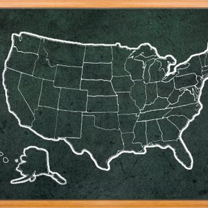 America map draw on grunge blackboard with wooden frame