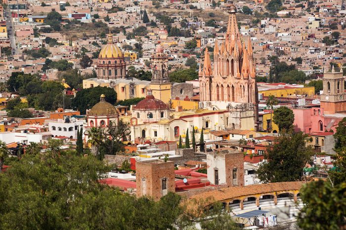 the center of San Miguel de Allende, Guanajuato, Mexico, seen from above 
