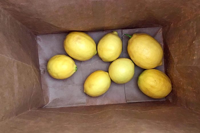 Lemons in paper bag, angle taken from above