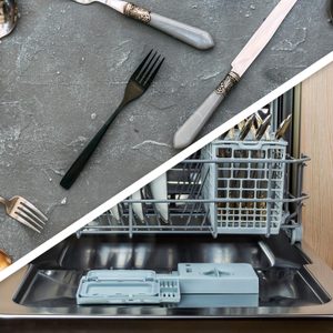 Top view of set silverware on vintage stone packground