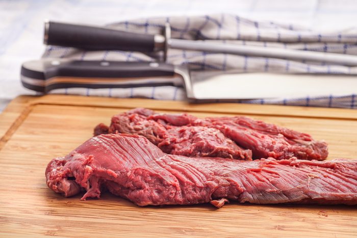 Hanging tender, Hanger steak, onglet - after the meat has been trimmed by the butcher