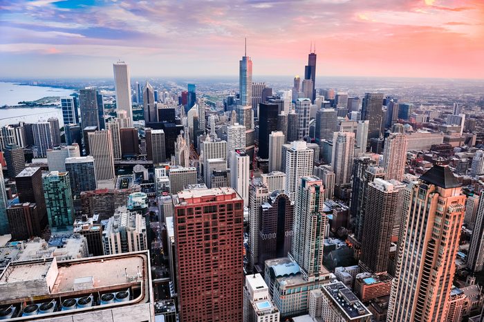 Chicago skyline at sunset