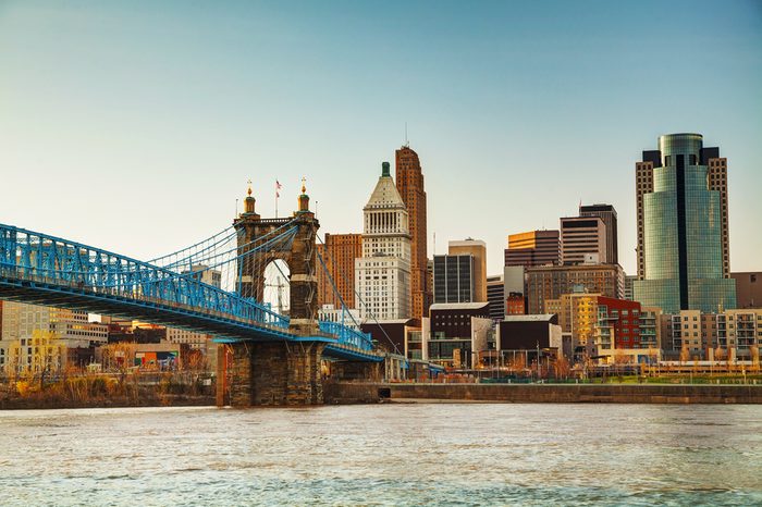 Cincinnati downtown overview in the evening