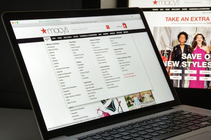 Milan, Italy - August 10, 2017: Macy's website homepage. It is a department store owned by Macy's, Inc. Macy's logo visible.
