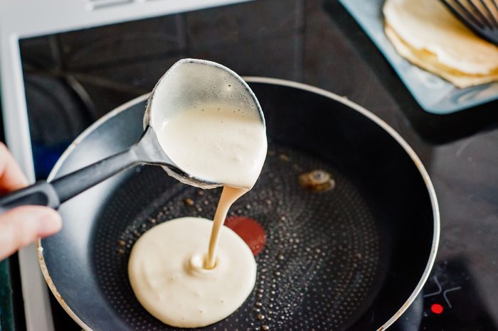 Making of home made pancakes. Close up view