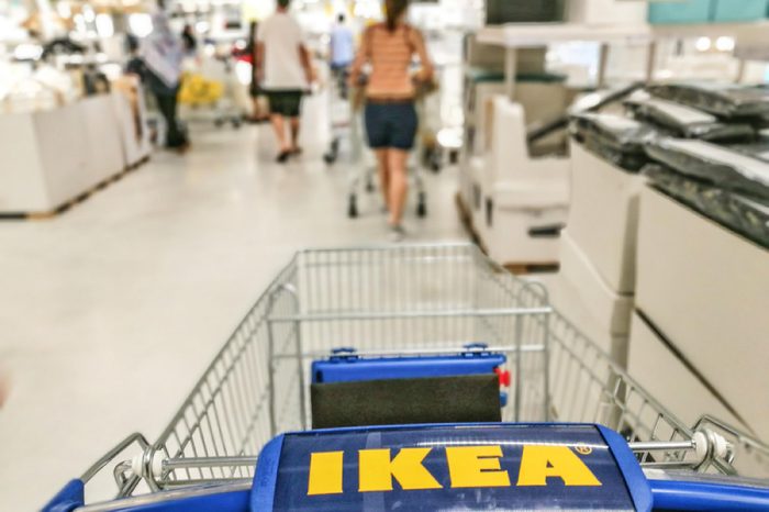 TEBRAU, JOHOR, MALAYSIA - 5 December 2017 : Close-up IKEA trolley in IKEA store with selective focus. People shopping at the largest IKEA store in South East Asia.