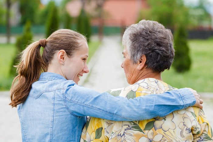 Elderly woman tell her complaints to the carer