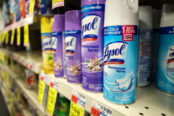 Bethesda, MD - March 4, 2018: A shelf full of Lysol cleaning solution at a CVS.