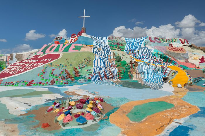 NILAND, CALIFORNIA - AUGUST 10: Leonard Knight's Salvation Mountain on Beal Road on August 10, 2016 near Niland, California
