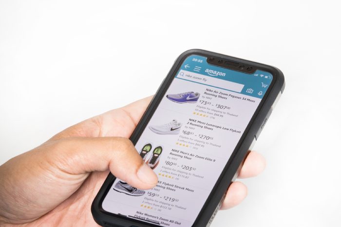 CHIANG MAI,THAILAND - FEB 08, 2018 : iPhone X Plus showing Amazon apps. Amazon.com, Inc. is an American international electronic commerce company. It is the world's largest online retailer. Site