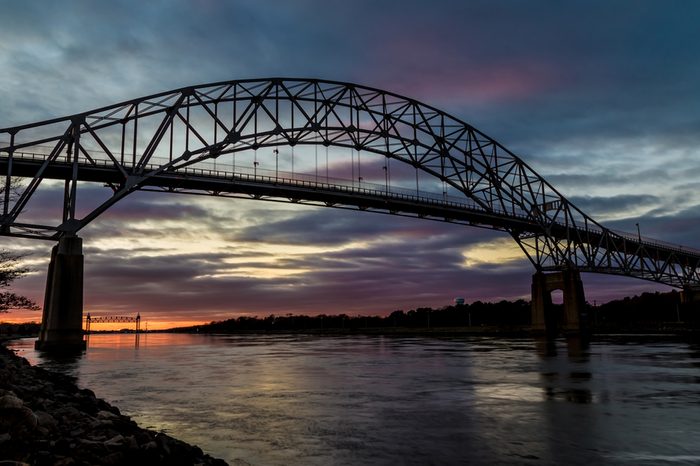 Bourne Bridge in Cape Cod at Sunset