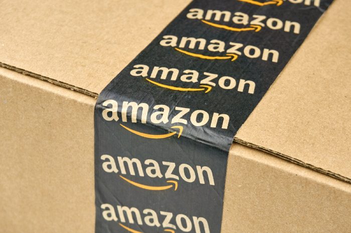 MONTREAL, CANADA - MARCH 10, 2016 - Amazon shipping box with branded tape on it. Amazon is one of the most popular and biggest online store.