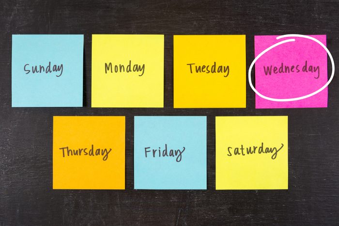 Days of the week sticky notes