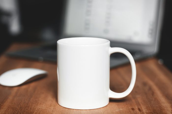 White mug on the desktop