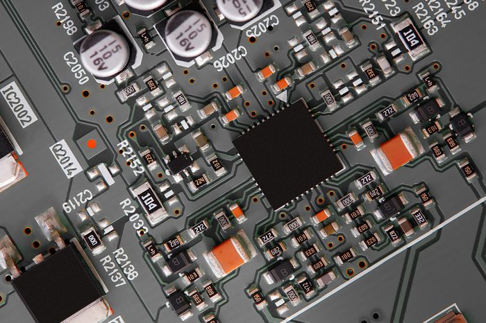 Electronic circuit board close up.