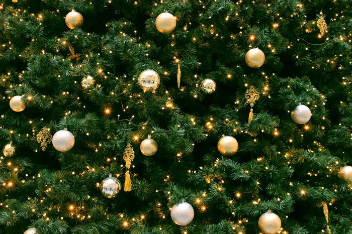 Ornaments and lights on the Christmas tree