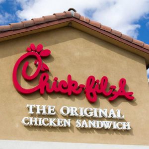 VALENCIA, CA/USA - SEPTEMBER 8, 2014: Chick-fil-A restaurant exterior. Chick-fil-A is fast food restaurant chain specializing in chicken sandwiches.