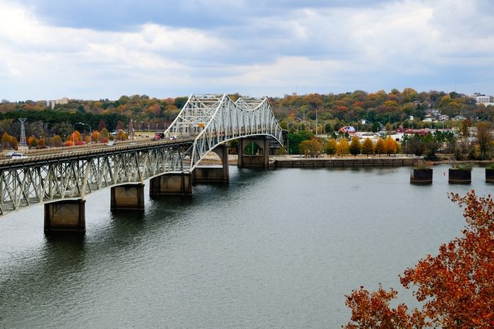 Beautiful Fall view of Oneal Bridge over the Tennessee River at Florence Alabama