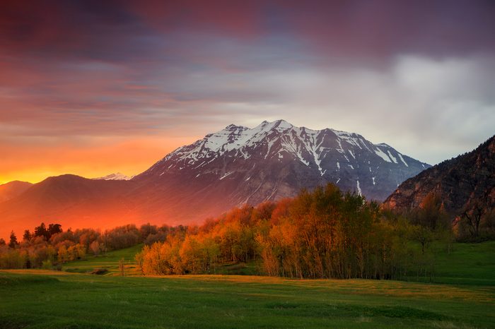 Burning sunset above Provo, Utah, USA.
