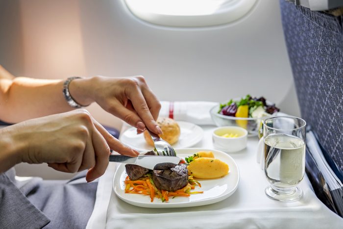 Tray of food on the plane