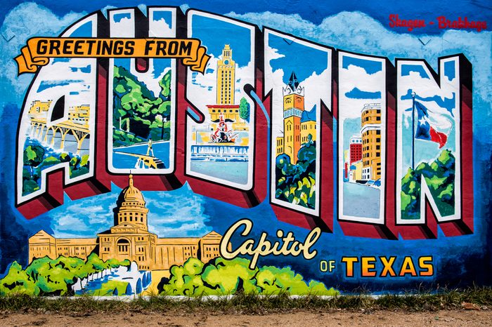 Mural on the wall of the Roadhouse Relics store at on First Street on January 6, 2014 in Austin, Texas