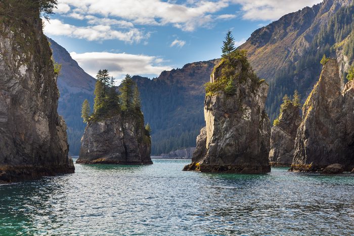 Spire Cove located within Kenai Fjords National Park. Wildlife Cruise around Resurrection Bay, Alaska, USA.