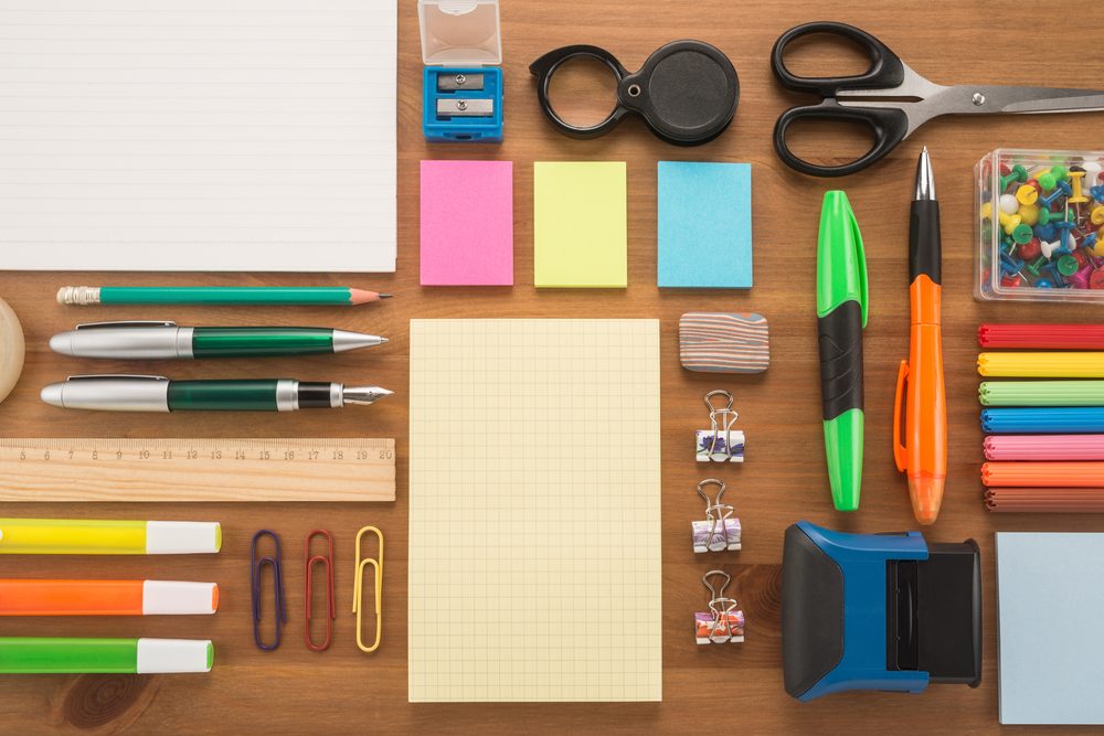 School office supplies on a table