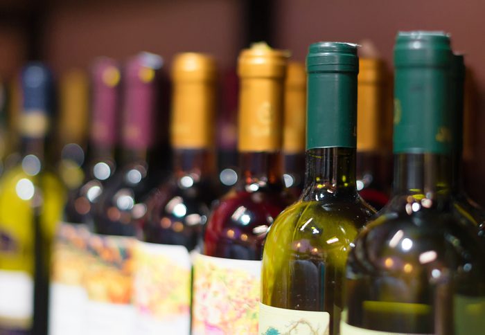 Wine bottles in the wine store.