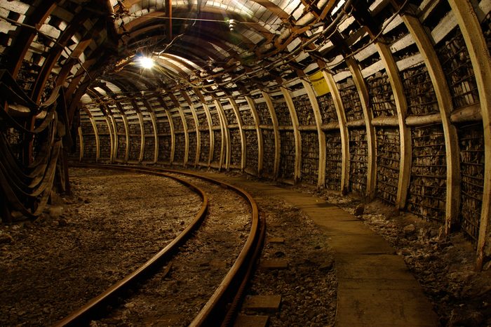 Modern coal mine Passageway in modern coal mine with tracks