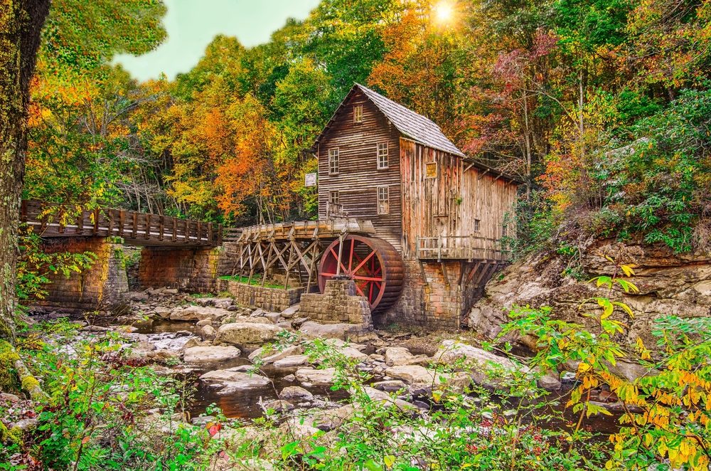 old house and fall foliage in Fayetteville, West Virginia