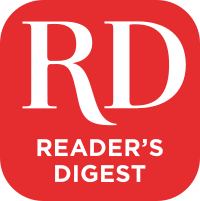 Logo shows "RD" in white letters above "READER'S DIGEST" on a red background with rounded corners.