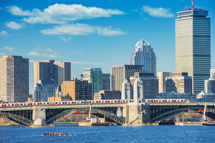 Boston skyline, Back Bay and Charles River, Longfellow Bridge, located in Boston, Massachusetts, USA.