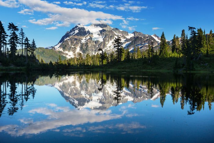 Scenic Picture lake with mount Shuksan reflection in Washington, USA