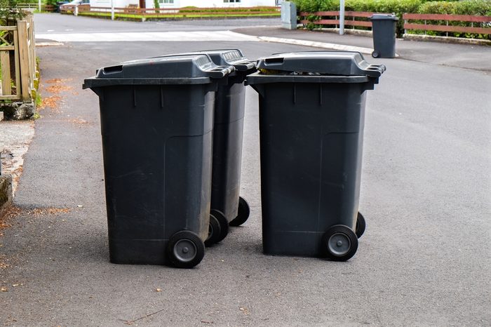 Garbage can on the way waiting for garbage truck.