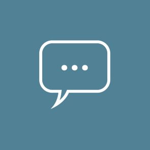 Speech bubble containing ellipsis, centered on a blue background.