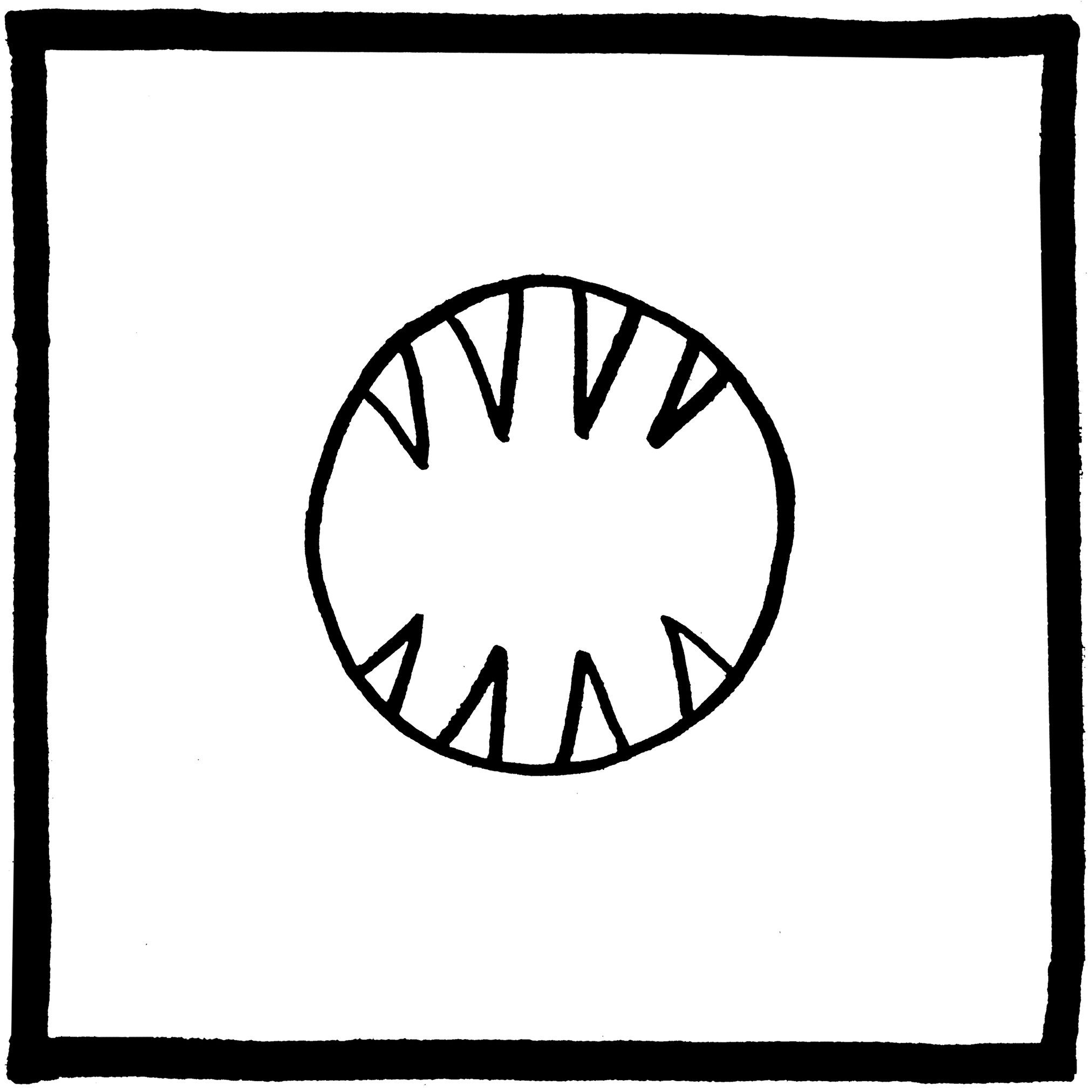 A circle with pointed triangular shapes radiates inward, centered within a thickly outlined square on a white background.
