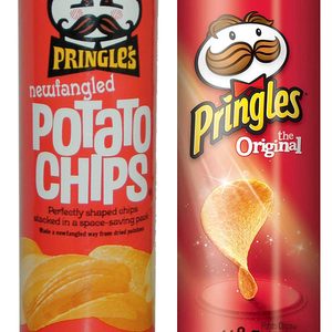 Two Pringles cans, left labeled 