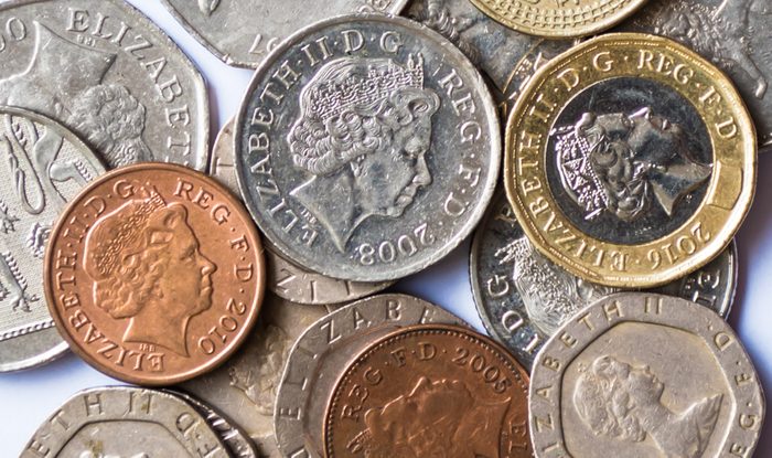 British coins on white backgrounds, British coins.
