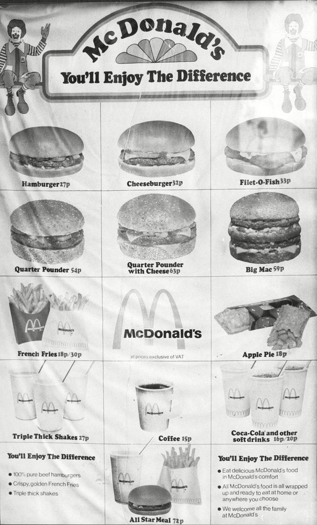 A 1977 Mcdonald's Restaurant Menu.