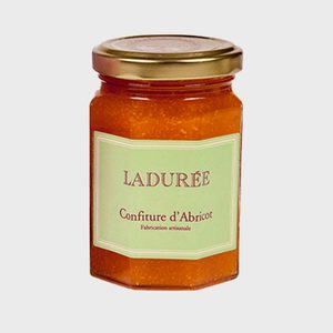 Jar of apricot jam with gold lid, labeled 