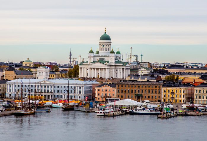 Helsinki cityscape with Helsinki Cathedral, Market Square (Kauppatori), Finland