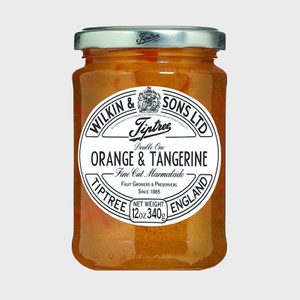 Jar contains orange and tangerine marmalade, labeled with 