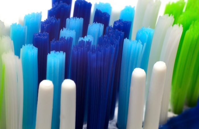 Close up shot of tooth brush bristle