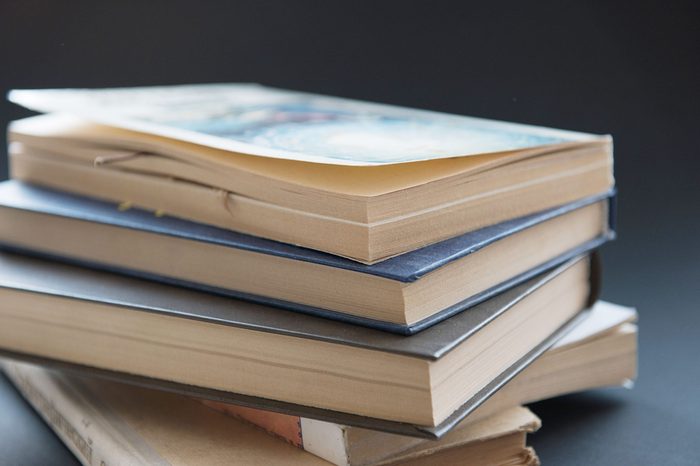 Book stack in the library room. World book day.