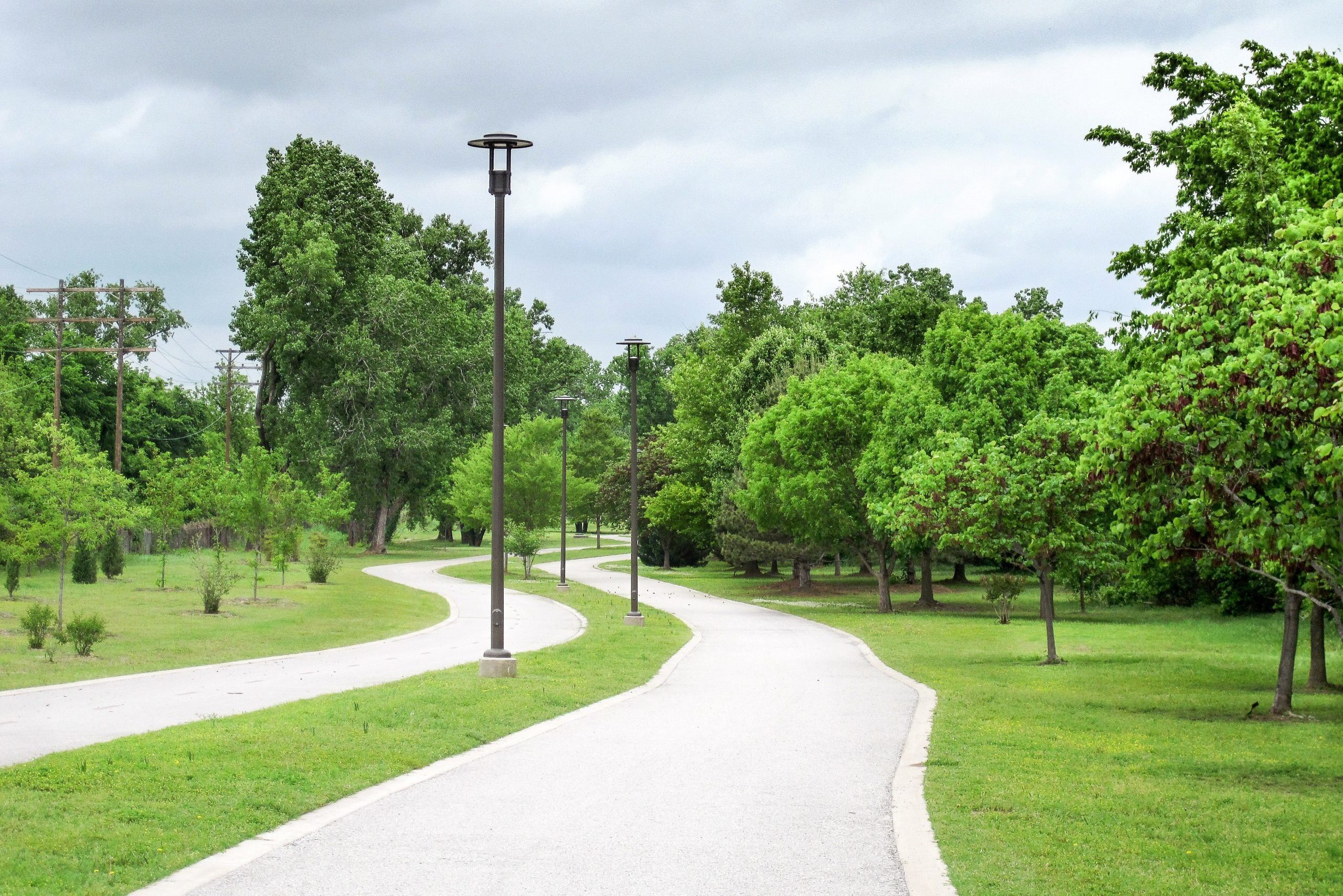 A walking pathway alongside the Arkansas River in Tulsa, Oklahoma