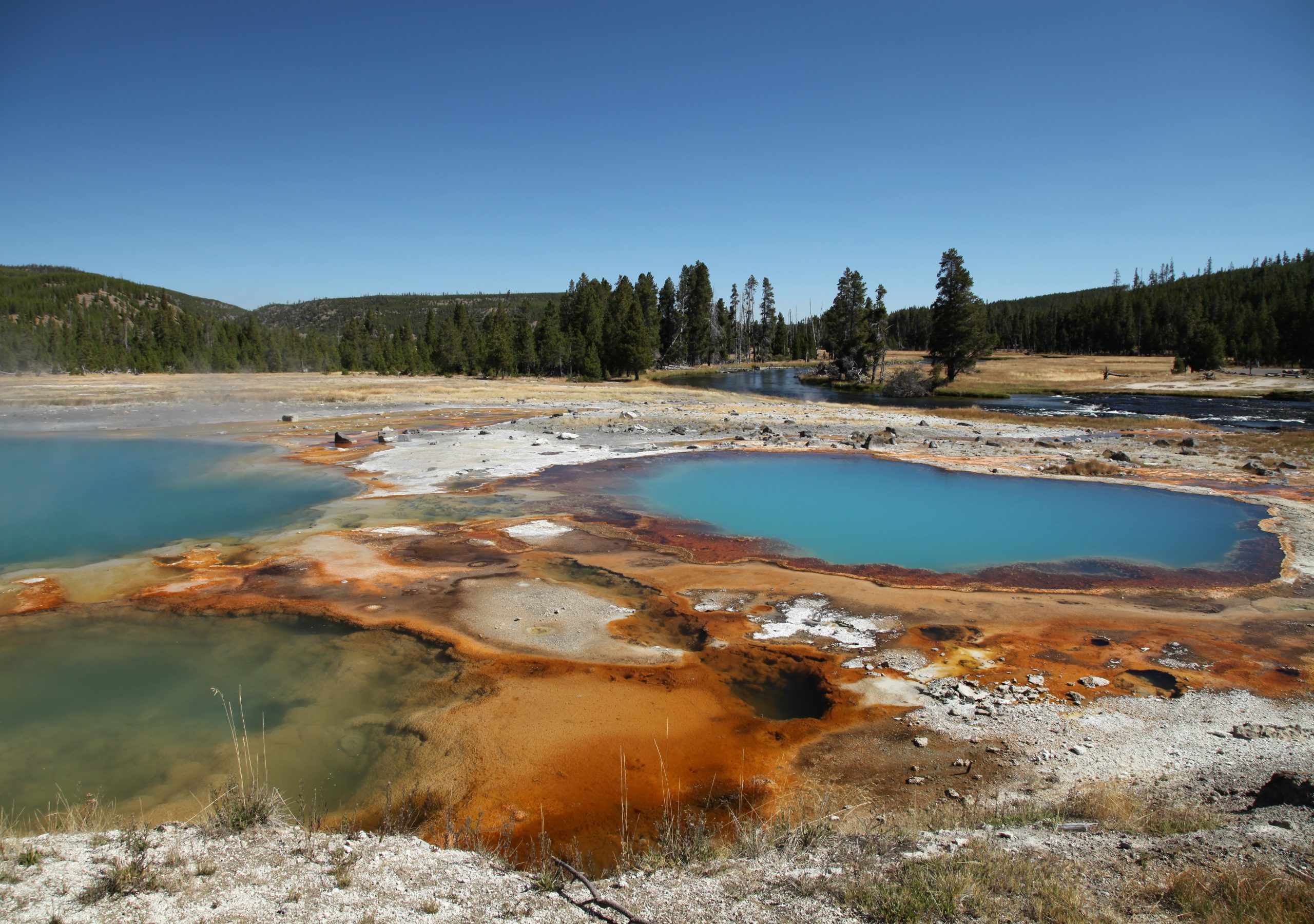 Firehole River viewed from Biscuit Basin Loop Trail (Continental Divide Trail) in Biscuit Basin at Yellowstone Nationa Park, Wyoming
