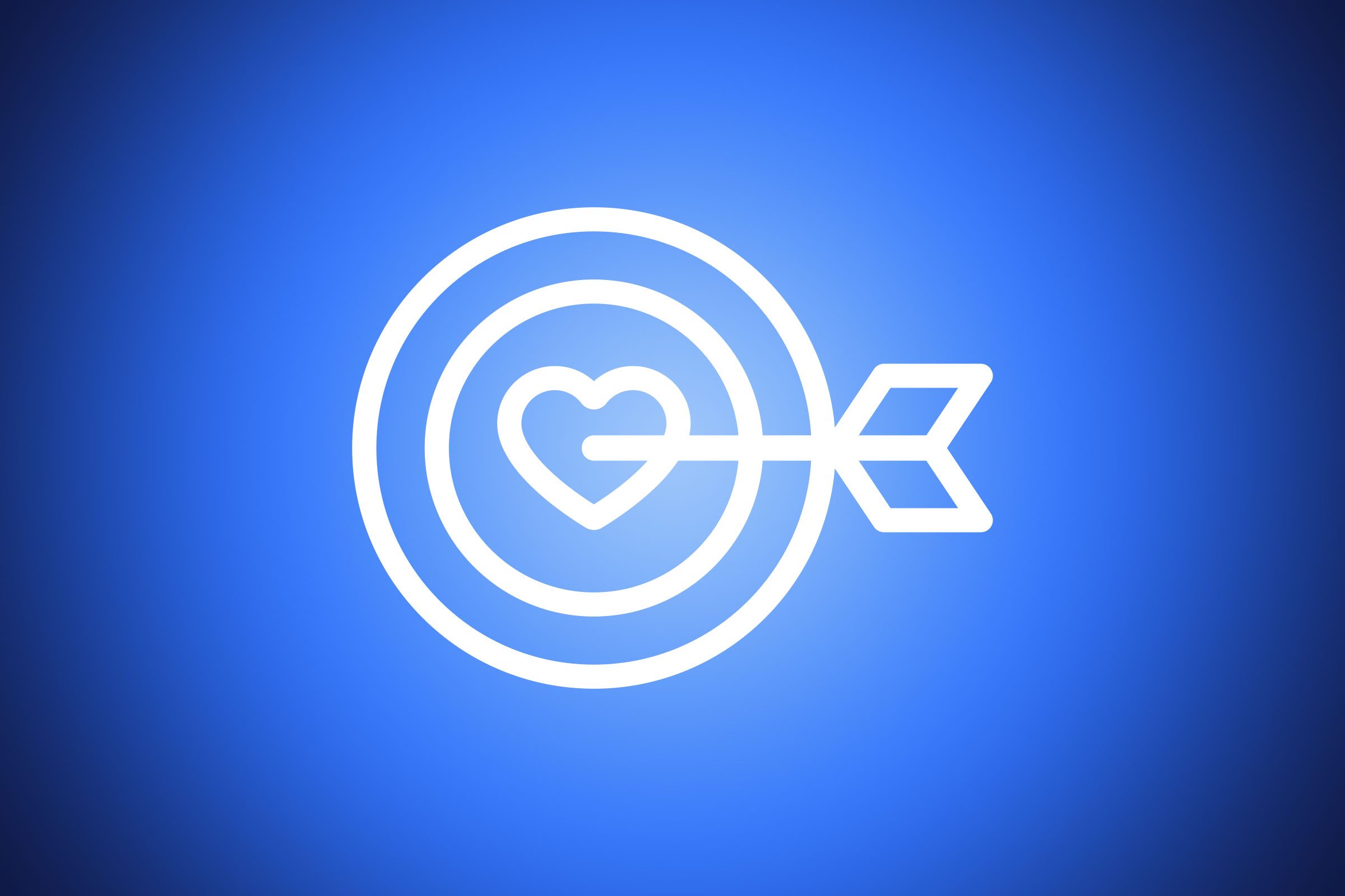 icon of arrow hitting a heart shaped bullseye on blue background
